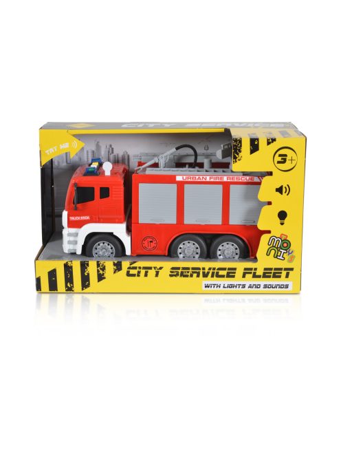 KISAUTÓ tűzoltóautó nagy létrás szerkocsi CITY 1:12 PIROS