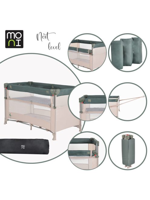 Moni Next level utazóágy lehajtható oldalfal 2 szint zöld