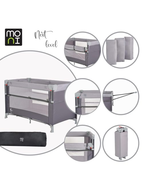 Moni Next level utazóágy lehajtható oldalfal 2 szint szürke