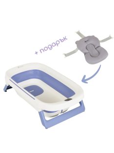   MOREA összecsukható kád szett, szürke fürdető párnával KÉK