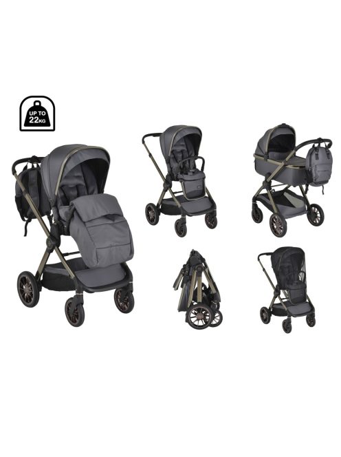 iCLICK Babakocsi 2in1 szett 22kg, aluminium váz, fordítható ülés, autom. csukható SZÜRKE