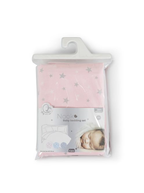 Nook 3 részes bébi ágynemű huzat garnitúra PINK CSILLAG