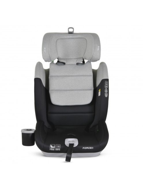 FORCE gyerekülés I-SIZE, 76-150cm, ISOFIX, pohártartóval, SPS, SZÜRKE