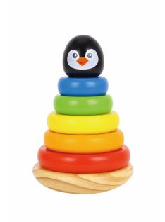 FAJÁTÉK fatorony PINGVIN karikákkal montessori SZÍNES