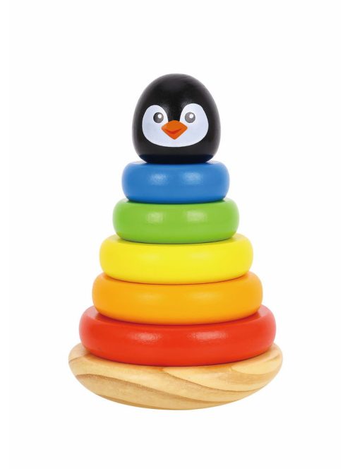 FAJÁTÉK fatorony PINGVIN karikákkal montessori SZÍNES
