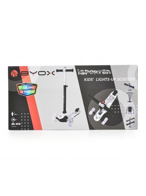 iSPORTER roller kamaszoknak villogó LEDekkel, 50 kgig FEHÉR/FEKETE
