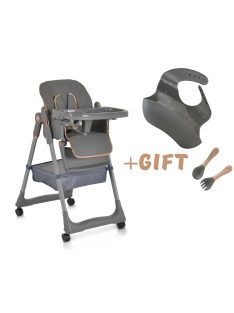   LINDO multifunkciós etetőszék kiegészítőkkel (előke, kanál, villa) SZÜRKE