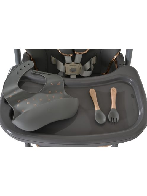 LINDO multifunkciós etetőszék kiegészítőkkel (előke, kanál, villa) SZÜRKE