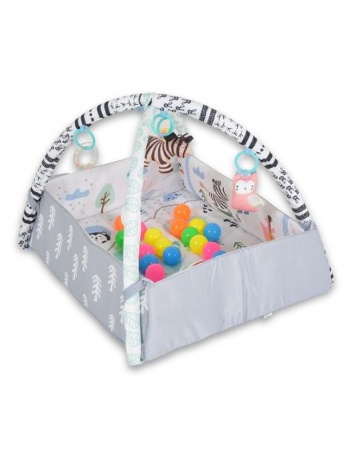 HAPPY SPACE Rabit játszószőnyeg NYUSZIS állatos, szögletes, 20 db labdával textil, műa.FEKETE