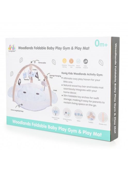 JÁTSZÓSZŐNYEG plüss, fa játékhíddal, összecsukható VKÉK ELEFÁNT