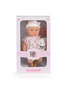 JÁTÉKBABA 30cm  újszülött maciruhában kisnyuszival PINK