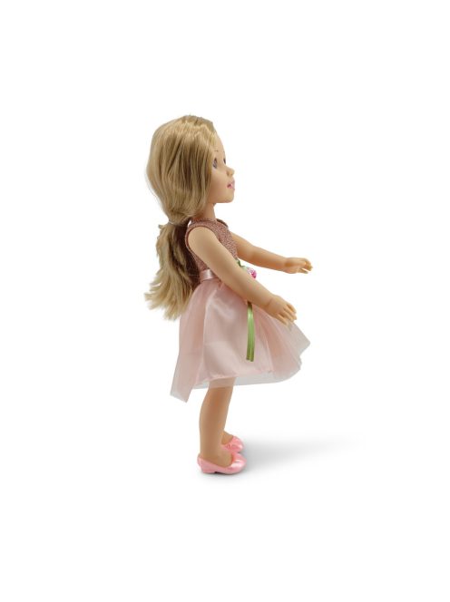 JÁTÉKBABA 38 cm-es hajasbaba, szőke, tüll szoknya, fésűvel BÉZS 