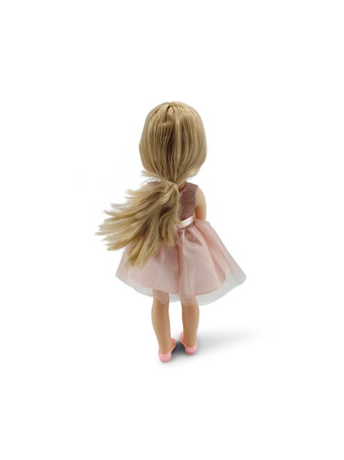 JÁTÉKBABA 38 cm-es hajasbaba, szőke, tüll szoknya, fésűvel BÉZS 