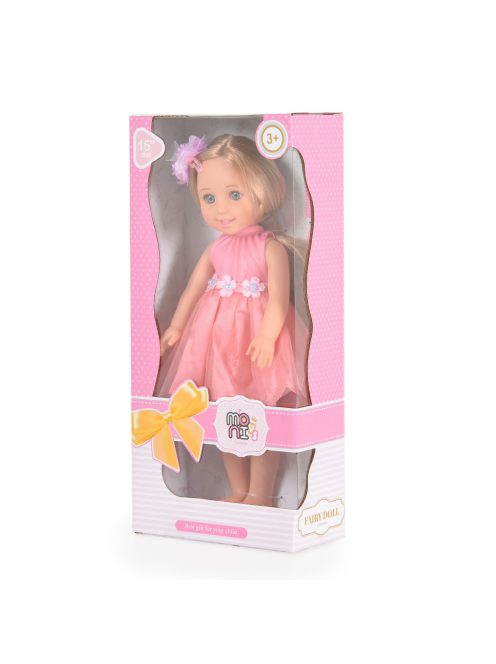 JÁTÉKBABA 38 cm-es hajasbaba, szőke, fésűvel, masnival BARACK