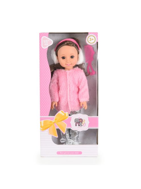 JÁTÉKBABA 38cm hajasbaba téli ruhában 