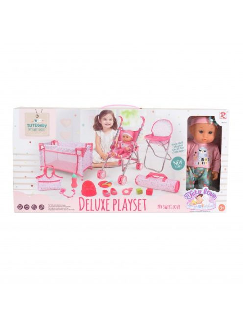 BABA játékszett 36 cmes LÁNY babával delux playset PINK