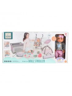   BABA játékszett 36 cmes LÁNY babával delux playset SZÜRKE/KÉK