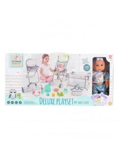   BABA játékszett 36 cmes LÁNY babával delux playset SZÜRKE/KÉK