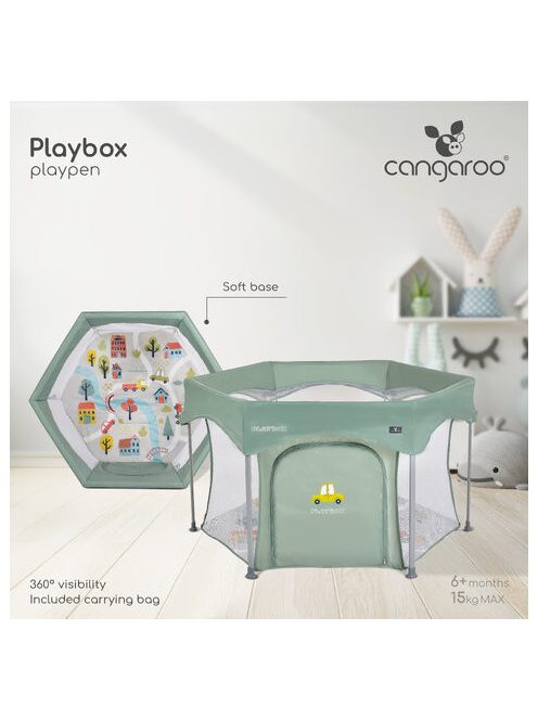 PLAYBOX utazó járóka 6szögletű ZÖLD