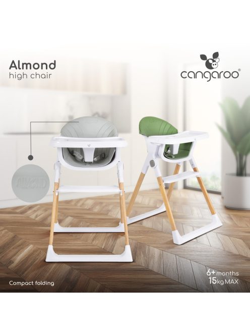 ALMOND etetőszék bőr ülés fa lábakkal ZÖLD