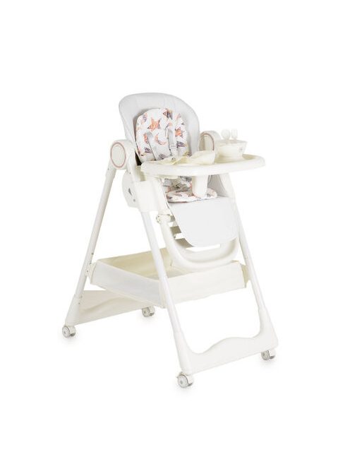 SURPRISE etetőszék szilikon tányérral, evőeszközzel, előkével FEHÉR