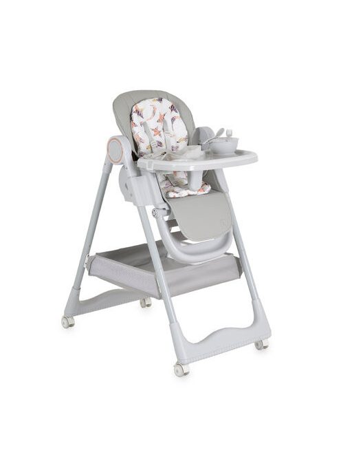 SURPRISE etetőszék szilikon tányérral, evőeszközzel, előkével SZÜRKE