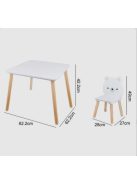 MONI fa asztalka 2 székkel FEHÉR MACIS