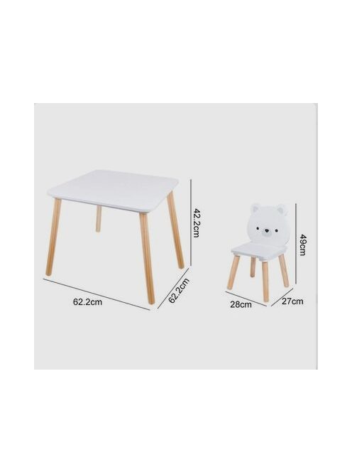 MONI fa asztalka 2 székkel FEHÉR MACIS