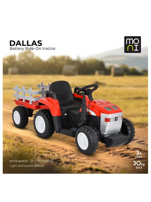 BO DALLAS elektromos traktor trélerrel 12V 140cm PIROS