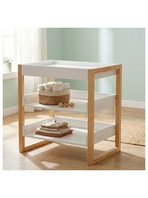 TIMBER fa pelenkázó állvány polccal FEHÉR/NATUR