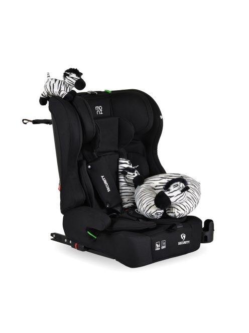 SECURITY autós ülés belső övvel, isofix, ajándék 2plüss+párna 76-150cm FEKETE