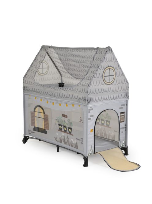 PLAYHOUSE összecsukható házikó utazóágy, tetővel, kibújóval SZÜRKE
