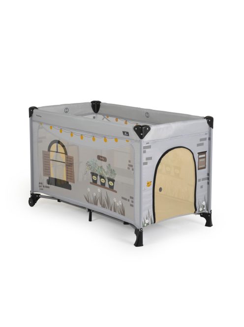 PLAYHOUSE összecsukható házikó utazóágy, tetővel, kibújóval SZÜRKE