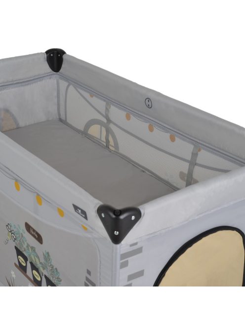 PLAYHOUSE összecsukható házikó utazóágy, tetővel, kibújóval SZÜRKE