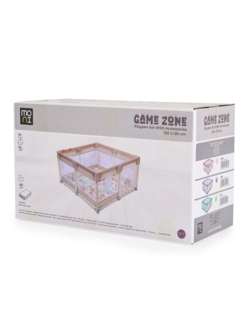 GAMEZONE összecsukható járóka szőnyeggel, 60 labdával 120x120 BÉZS