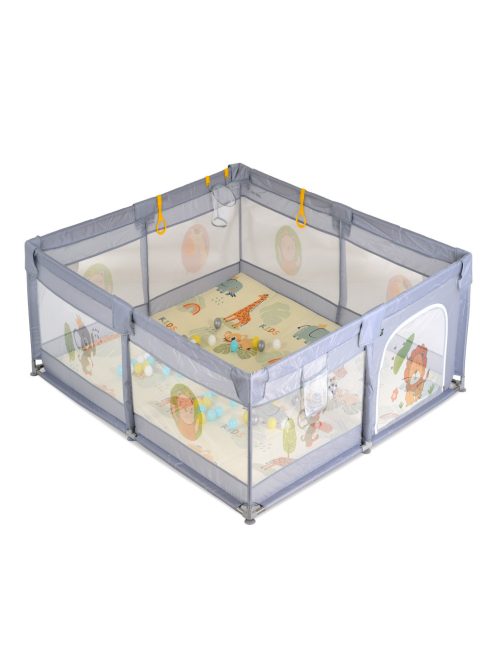 GAMEZONE összecsukható járóka szőnyeggel, 60 labdával120x120 SZÜRKE