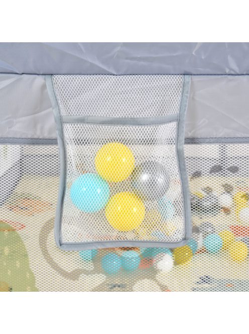 GAMEZONE összecsukható járóka szőnyeggel, 60 labdával120x120 SZÜRKE