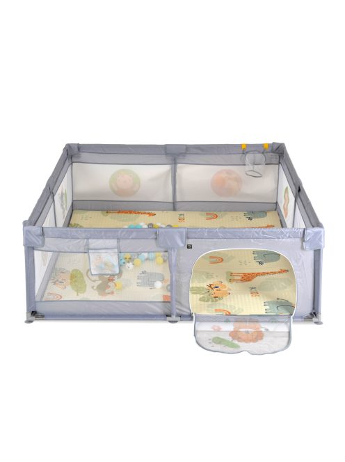 GAMEZONE összecsukható járóka szőnyeggel, 60 labdával 180x200 SZÜRKE