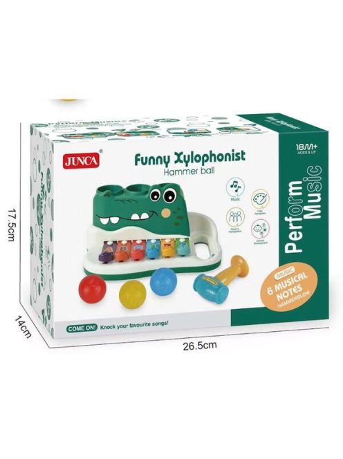 BÉBIJÁTÉK baby xilofon krokodil labdával, kalapáccsal