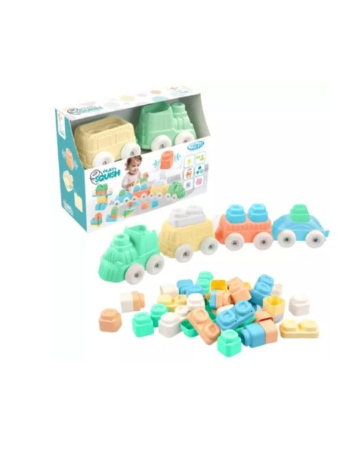 MOCHTOYS Play&Squish puha vonat építőkocka NAGY szett 12dbos PASZTELL ZÖLD 