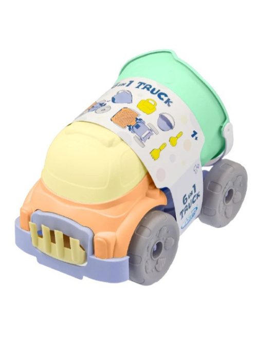 MOCHTOYS homokozó szett 6 részes, vödrös dömperrel PASZTELL ZÖLD/SÁRGA