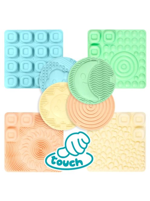 MOCHTOYS Play&Squish szenzorikus szőnyeg -kerek tapilapok ÉS PUZZLE 4+4db PASZTELL