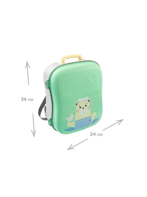 MOCHTOYS homokozó készlet 8+1 rész, bőrönd/hátizsák ZÖLD/ PASZTELL 