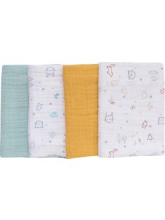   Bubaba muszlin kéz, arctörlő 40x40 cm (4 db)- Fehér mintás, menta,okkersárga