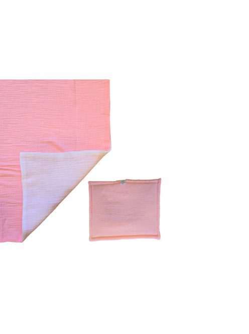 KOKO muszlin Baba ágynemű szett,  takaró 75x100  és párna pink/fehér