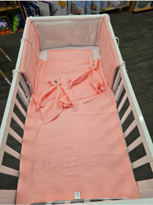 KOKO muszlin Baba ágynemű szett,  takaró 75x100  és párna pink/fehér
