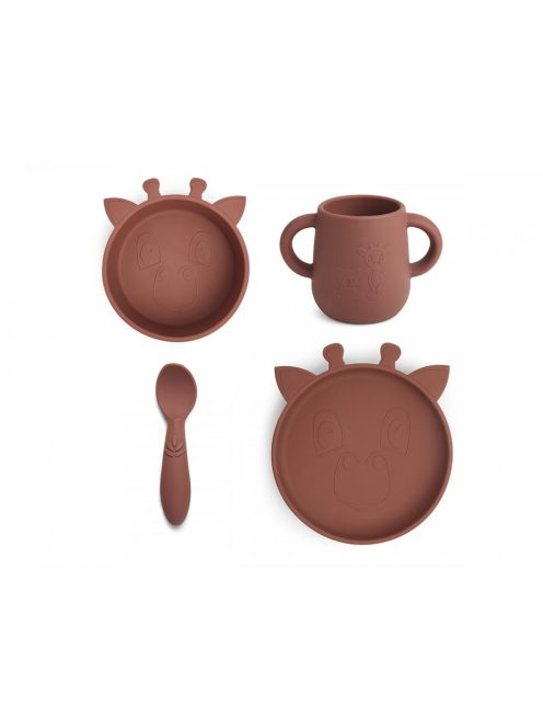 NUUROO szilikon 4 részes étkészlet- mahagóni zsiráf