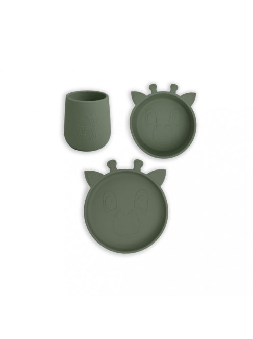 NUUROO szilikon 3 részes étkészlet- sötétzöld zsiráf