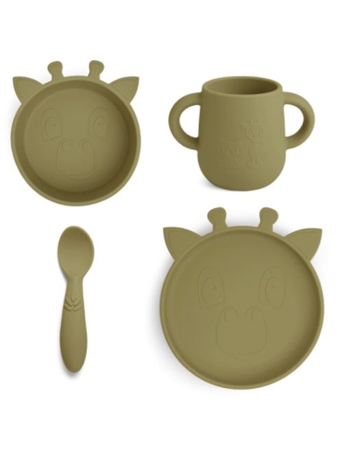 NUUROO szilikon 4 részes étkészlet- Oliva zöld zsiráf