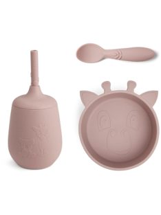NUUROO Szilikon zsiráfos étkészlet 3 részes- Rózsaszín